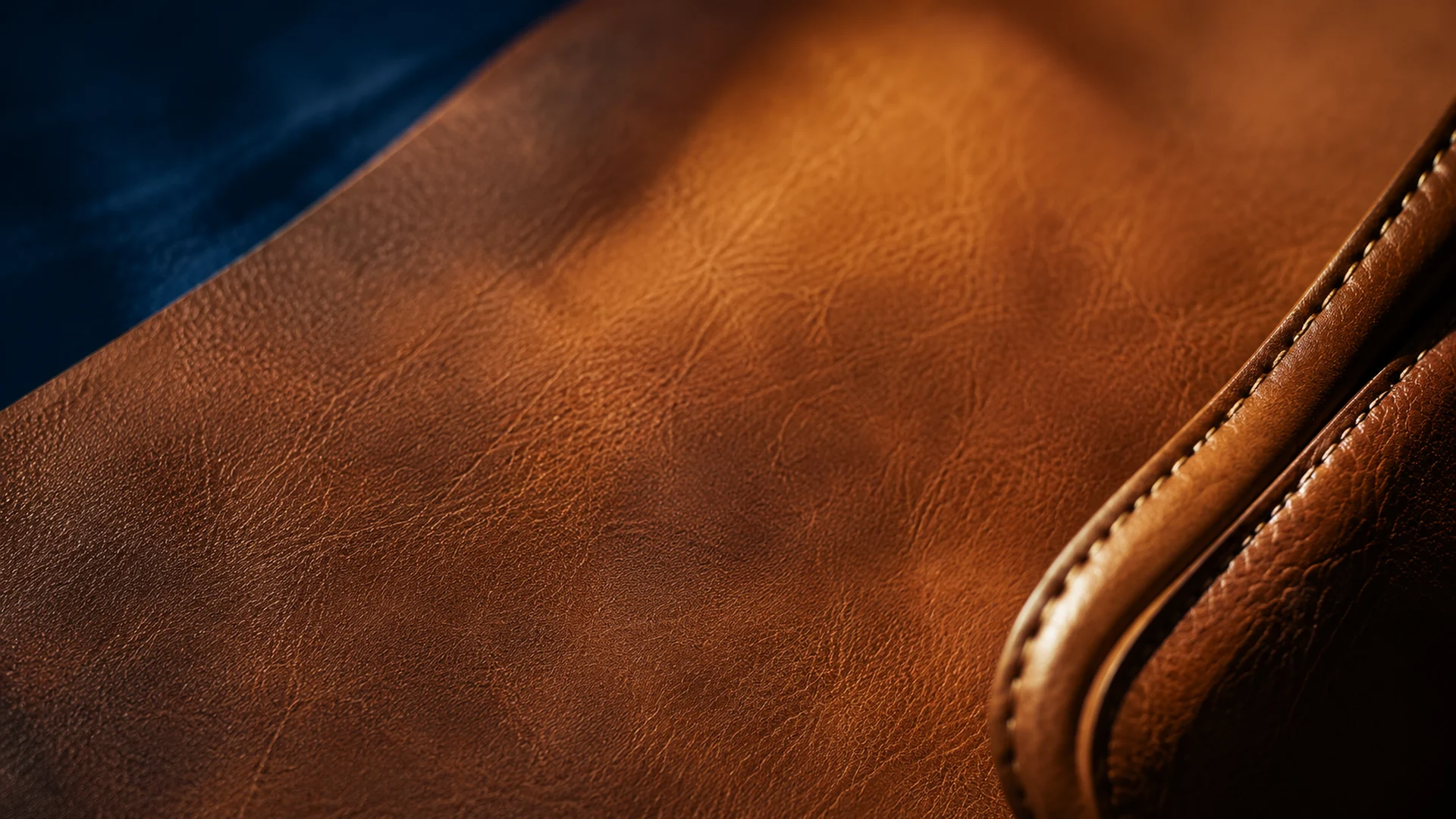 Close view of leather grain and stitching