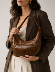 Crescent Brown Leather Hobo Bag | Half Moon Shoulder Bag