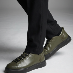 Men's Minimalist Olive Leather Sneakers | Premium Low-Top Urban Trainers