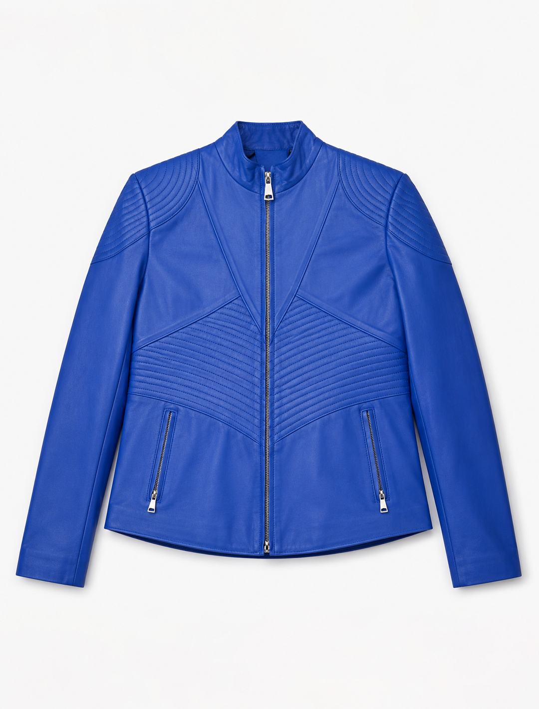 Royal Blue Leather Racer Jacket | Women's Quilted Moto Jacket