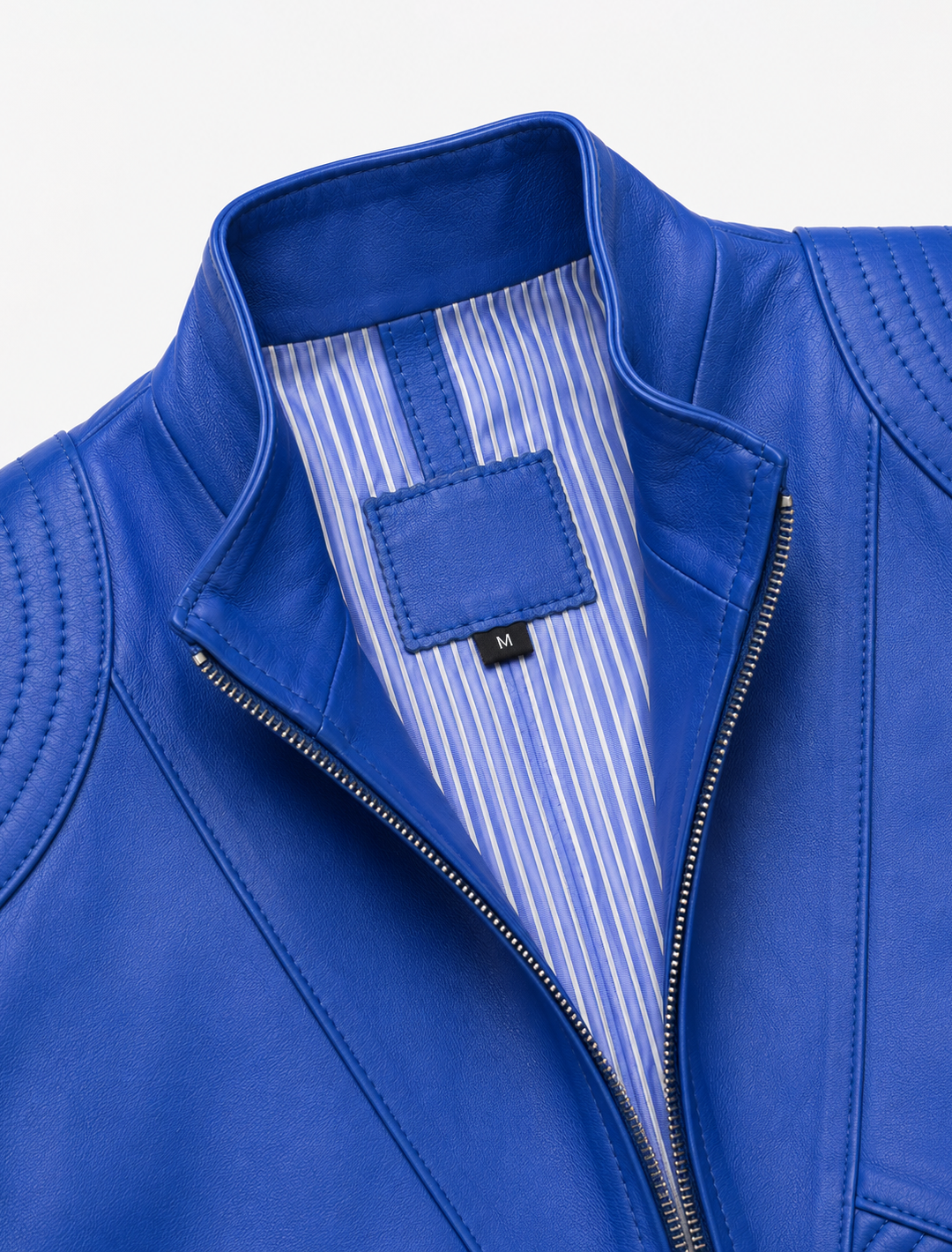 Royal Blue Leather Racer Jacket | Women's Quilted Moto Jacket