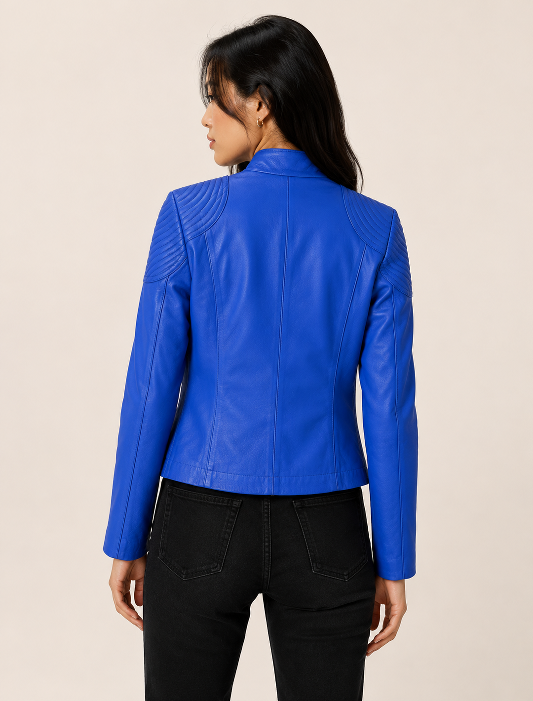 Royal Blue Leather Racer Jacket | Women's Quilted Moto Jacket