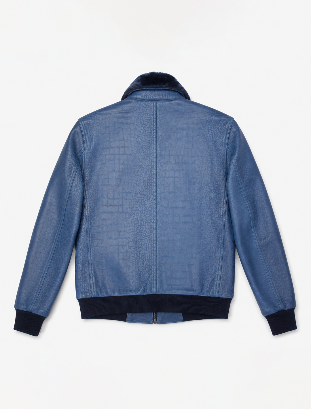 Navy Blue Croco Leather Aviator Jacket | Men's Shearling Collar Bomber Jacket