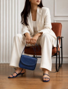 Minimalist Royal Blue Leather Flap Crossbody Bag | Modern Shoulder Bag