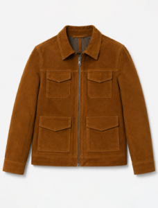 Classic Brown Suede Workwear Jacket | Men's Zip-Front Utility Shirt Jacket