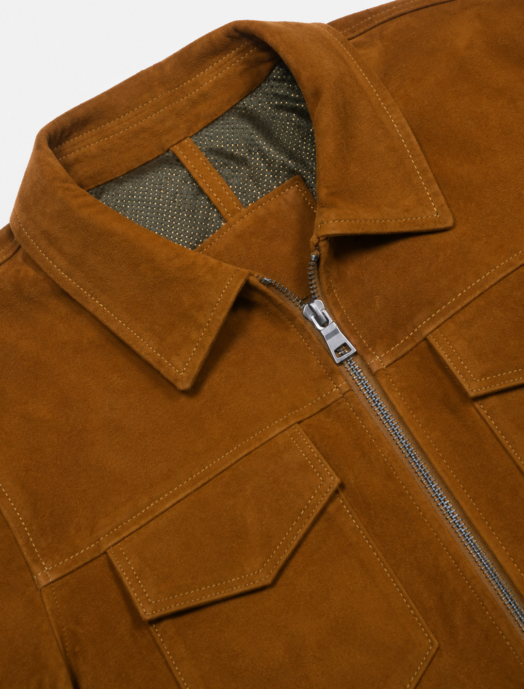 Classic Brown Suede Workwear Jacket | Men's Zip-Front Utility Shirt Jacket