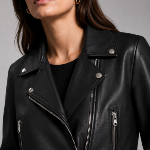 Classic Black Leather Biker Jacket | Women's Cropped Moto Jacket