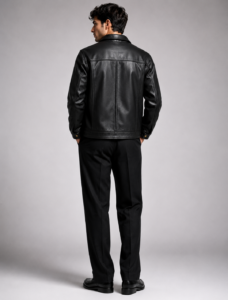 Classic Black Leather Jacket | Unisex Zip-Front Shirt Collar Jacket
