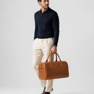 Heritage Cognac Leather Duffel Bag | Premium Oversized Weekender Travel Bag