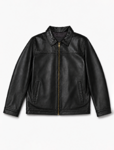 Classic Black Leather Jacket | Unisex Zip-Front Shirt Collar Jacket