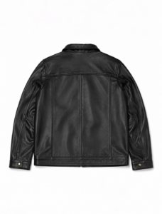 Classic Black Leather Jacket | Unisex Zip-Front Shirt Collar Jacket
