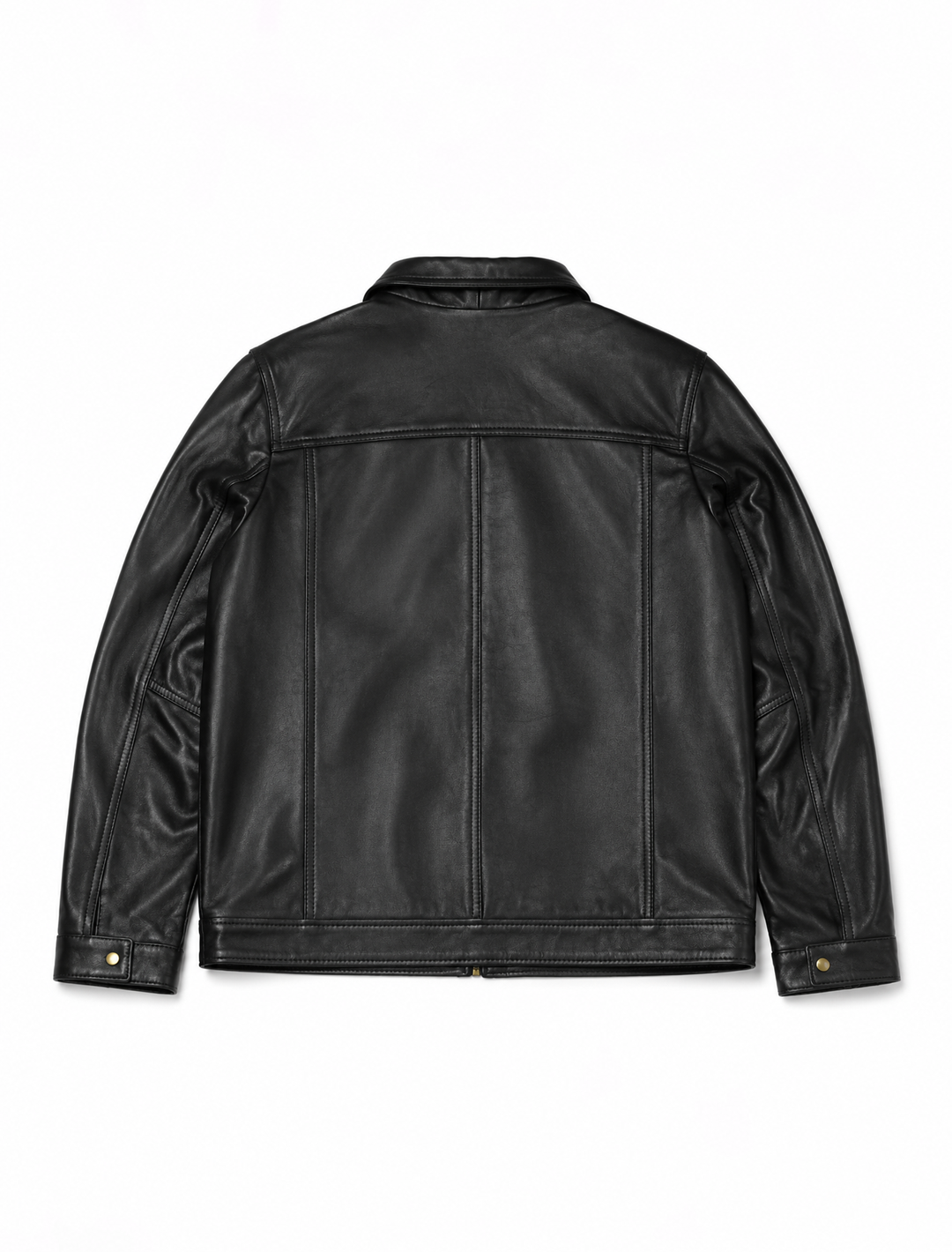 Classic Black Leather Jacket | Unisex Zip-Front Shirt Collar Jacket