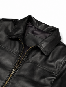 Classic Black Leather Jacket | Unisex Zip-Front Shirt Collar Jacket