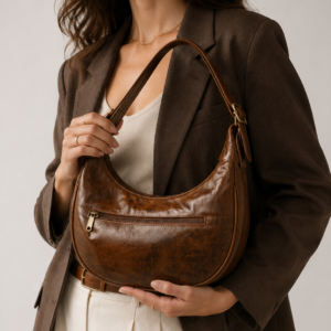 Crescent Brown Leather Hobo Bag | Half Moon Shoulder Bag