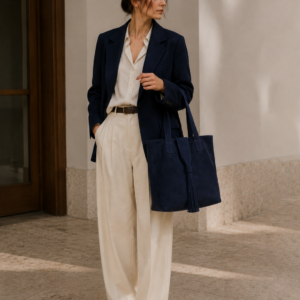 Large Navy Blue Suede Tote Bag | Tassel Shoulder Bag