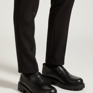 Urban Chunky Black Leather Loafers | Premium Lug-Sole Penny Slip-Ons