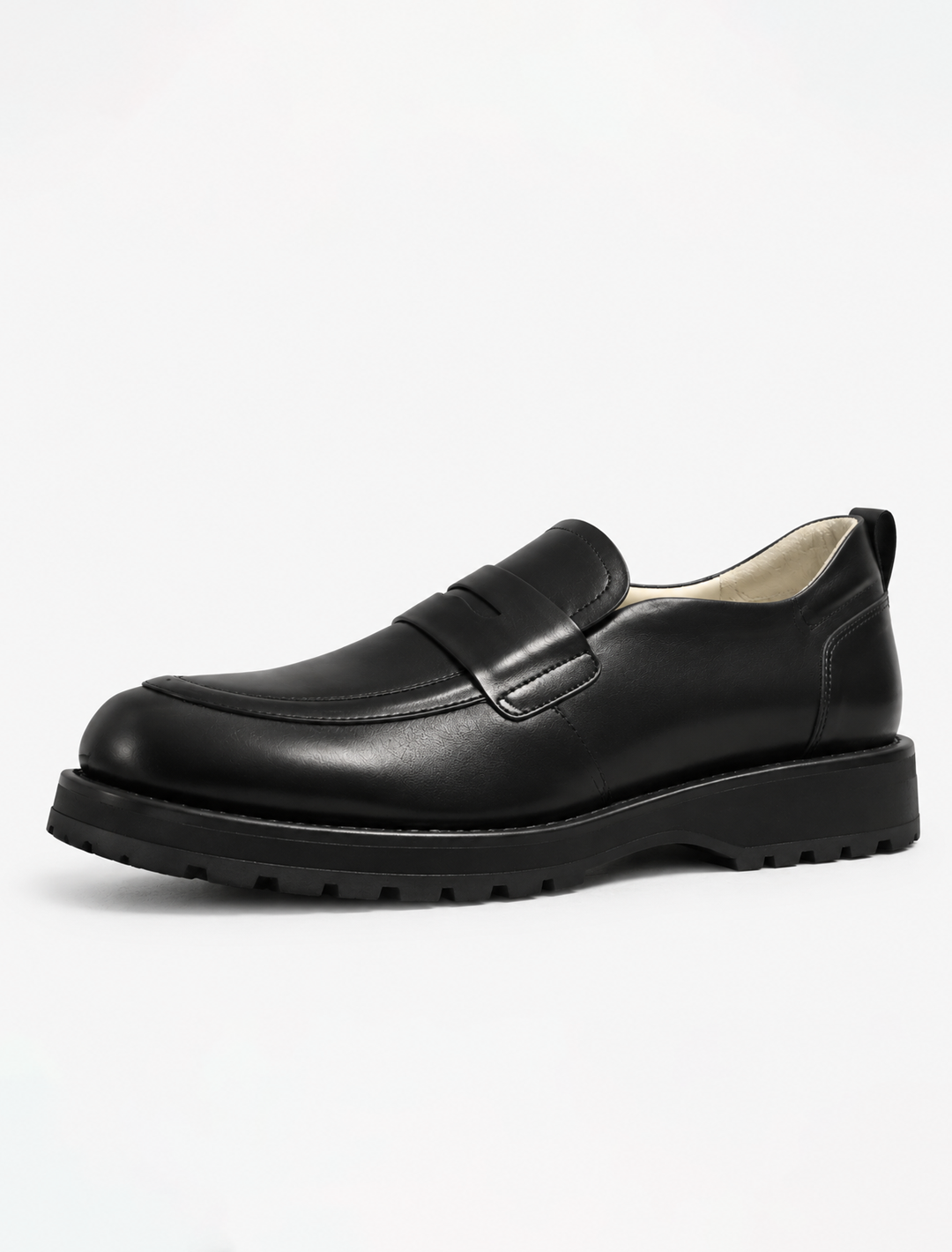 Urban Chunky Black Leather Loafers | Premium Lug-Sole Penny Slip-Ons