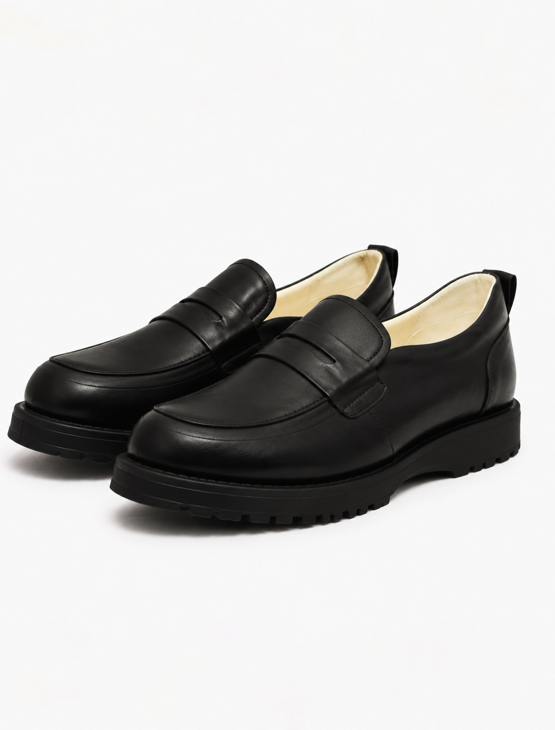 Urban Chunky Black Leather Loafers | Premium Lug-Sole Penny Slip-Ons