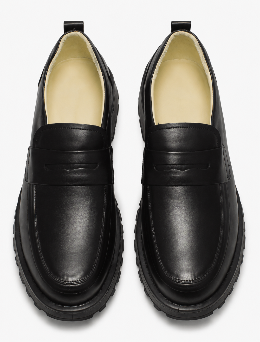 Urban Chunky Black Leather Loafers | Premium Lug-Sole Penny Slip-Ons