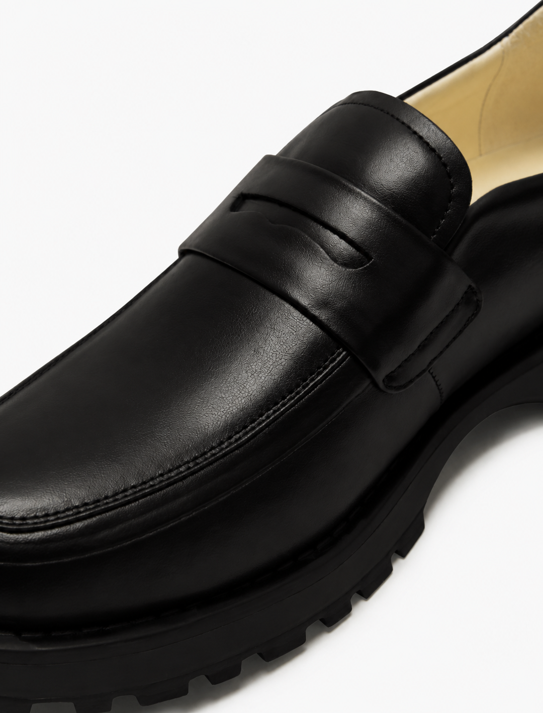 Urban Chunky Black Leather Loafers | Premium Lug-Sole Penny Slip-Ons