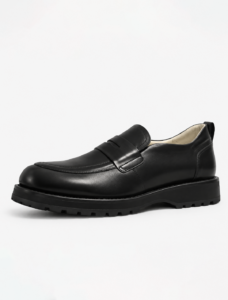 Urban Chunky Black Leather Loafers | Premium Lug-Sole Penny Slip-Ons