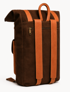 Dark Brown Suede and Leather Roll-Top Backpack | Minimalist Travel Backpack