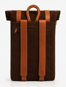 Dark Brown Suede and Leather Roll-Top Backpack | Minimalist Travel Backpack