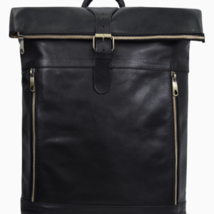 Modern Black Leather Roll-Top Backpack | Large Executive Travel Rucksack